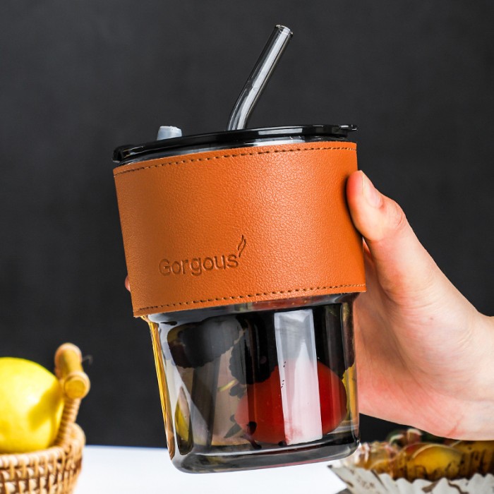 Gelas Estetik Cantik Tumbler Kaca Botol Minum Lucu 2in1 — 6