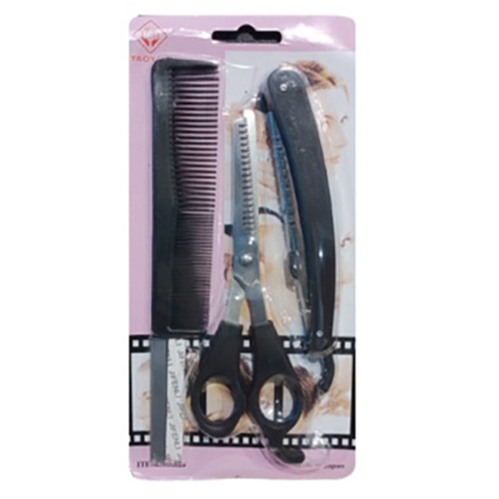 Alat Cukur Sasak Rambut Set 3 In 1 Gunting Zigzag Pisau Cukur Sisir