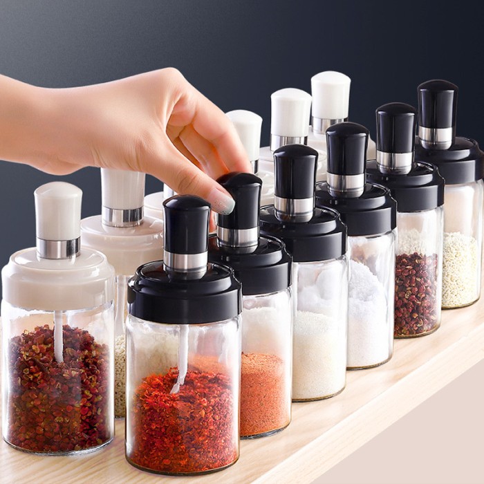 Tempat Wadah Toples Bumbu Dapur Garam Dari Kaca Dengan Sendok — 2