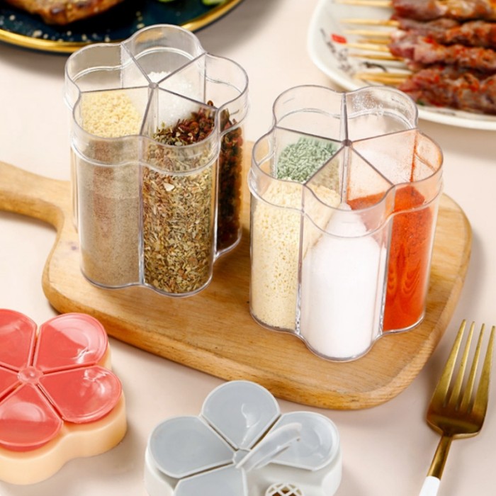 Tempat Penyimpanan Rak Bumbu Dapur Tabur Sekat Garam Merica Bunga 5in1 — 2