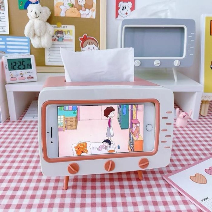 Tempat Kotak Tisu Tissue Box Model Tv Stand Dengan Holder Hp — 6