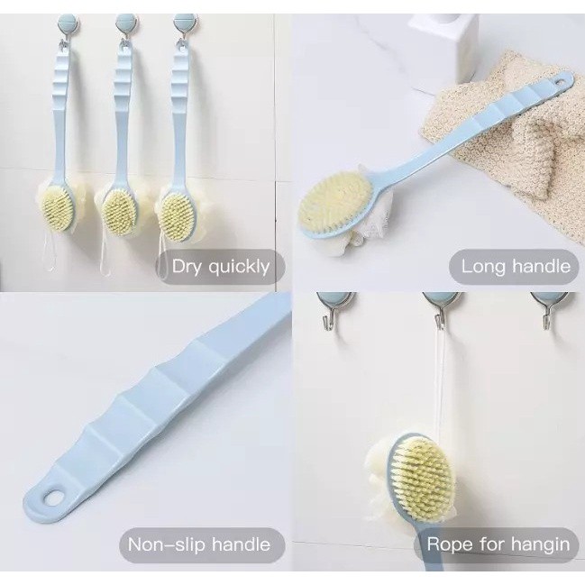 Shower Puff Dan Sikat Punggung 2in1 Pembersih Penggosok Badan 2 Sisi — 5