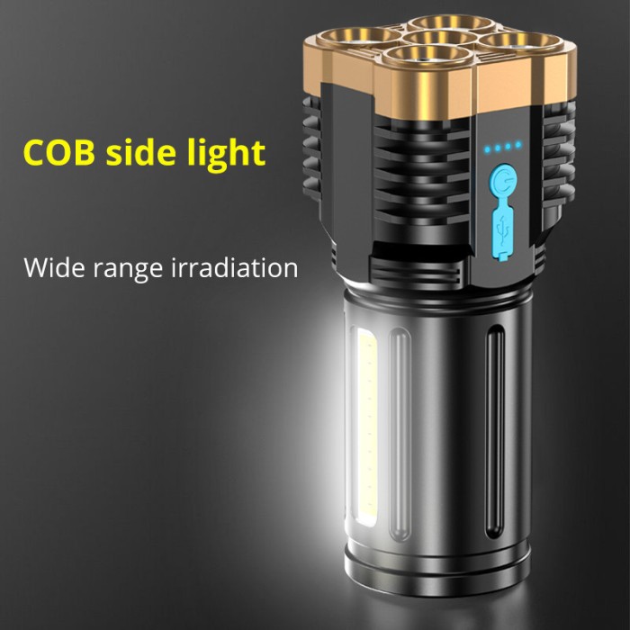 Senter Led Super Terang Jarak Jauh 4 Mode Mata Lampu Rechargeable — 4