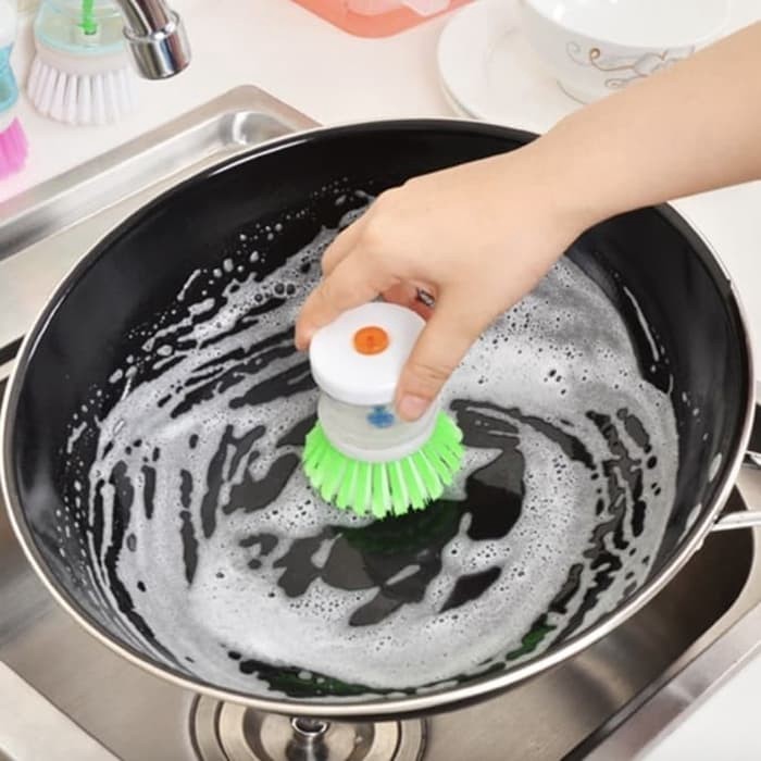 Alat Sikat Pembersih Piring Panci Dengan Dispenser Tempat Sabun Cair — 5