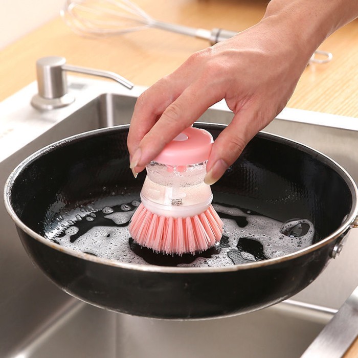 Alat Sikat Pembersih Piring Panci Dengan Dispenser Tempat Sabun Cair — 3