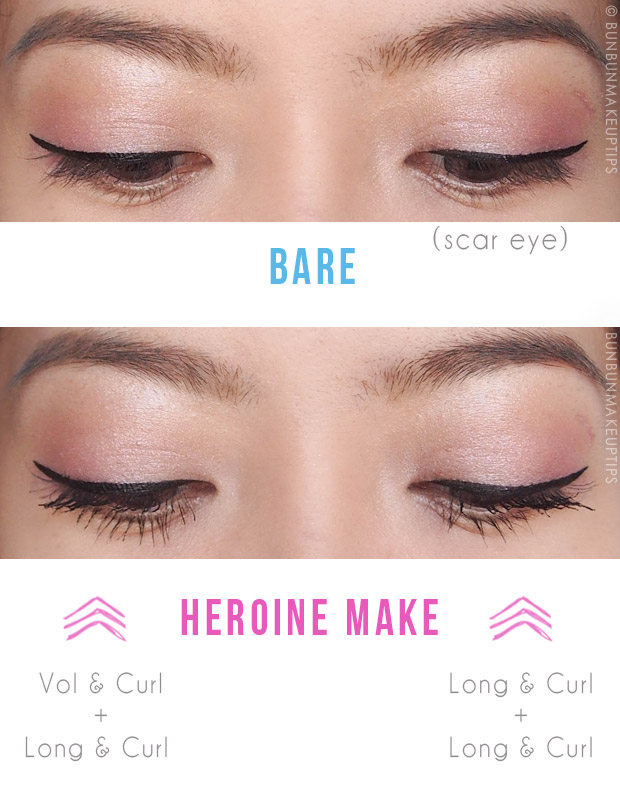 7be60db6 heroine make long curl super waterproof mascara volume curl waterproof mascara review before after comparison 2.1 - Chuốt mi Mascara Kiss me Heroine Nhật Bản