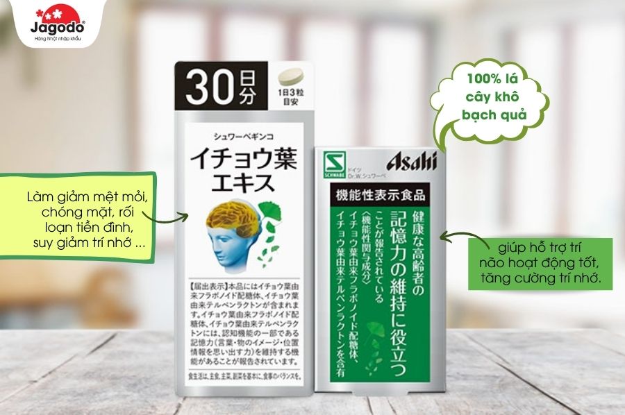 Viên uống bổ não Asahi nội địa Nhật Bản 90 viên 30 ngày 12 Viên uống bổ não Asahi nội địa Nhật Bản 90 viên