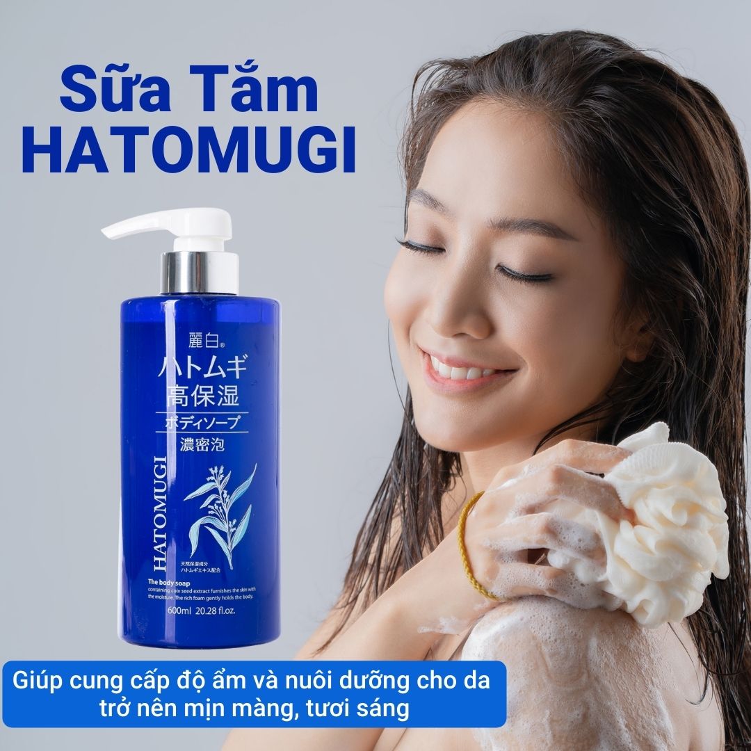 SỮA TẮM HATOMUGI 600ML (XANH) - CHAI