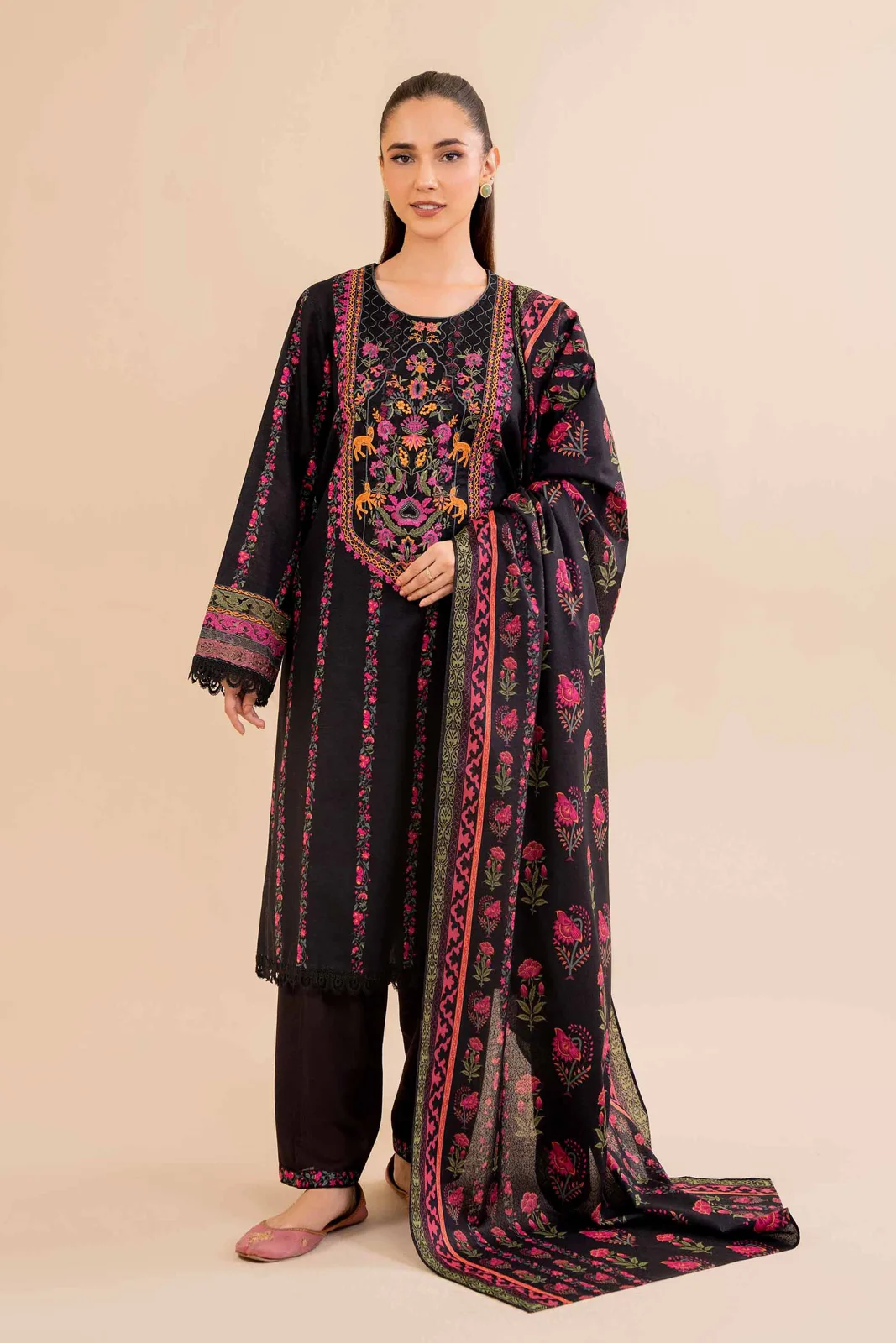 3 Piece - Printed Embroidered Suit - 42404686