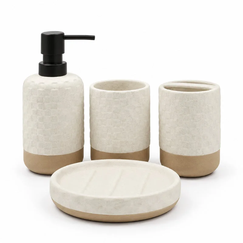 Ceramic Bathroom Set Cream/Terracotta (Set of 4 Pcs)