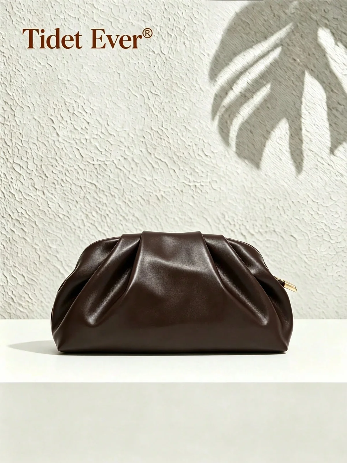 Shein - Dark Brown Soft Ruched Cloud Zipper Clutch Bag For Women