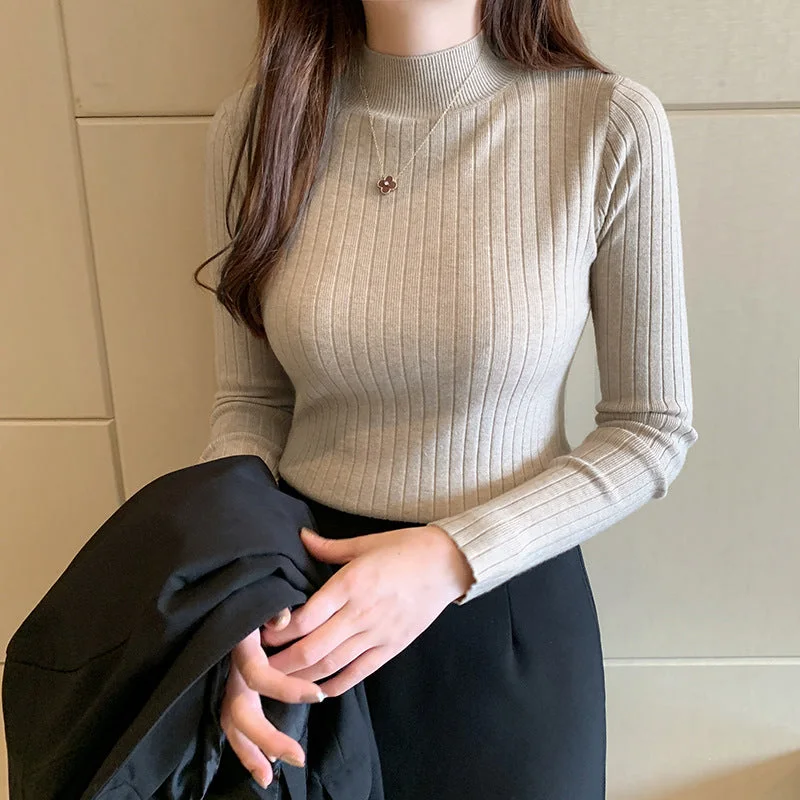Ribbed Mock Neck Slim Knit Base Top