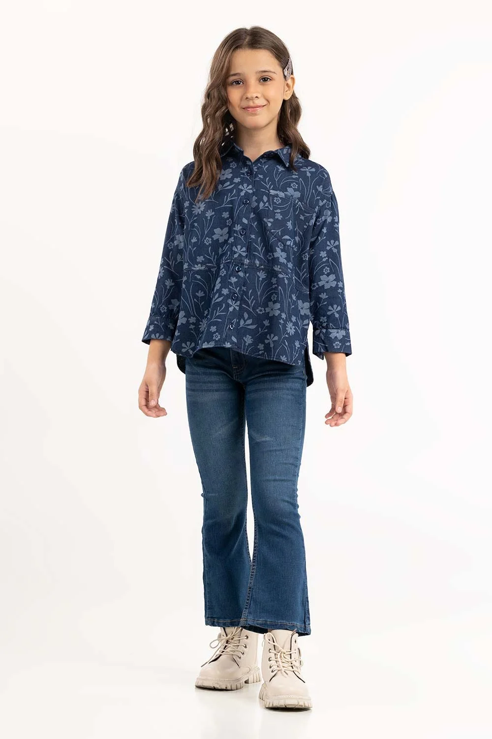 Junior Girl Blue Woven Shirt