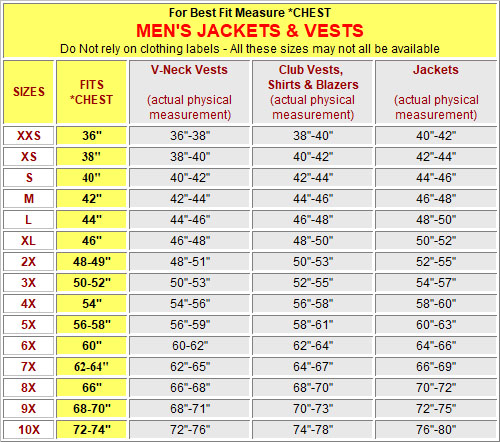 Men's Jacket Size Chart & Coat Sizes