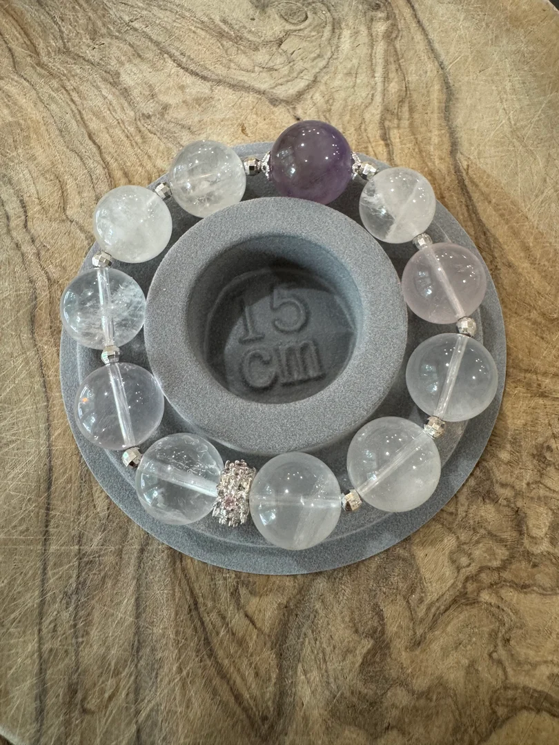 天然水晶手鏈 紫水晶 白水晶 粉晶 15cm