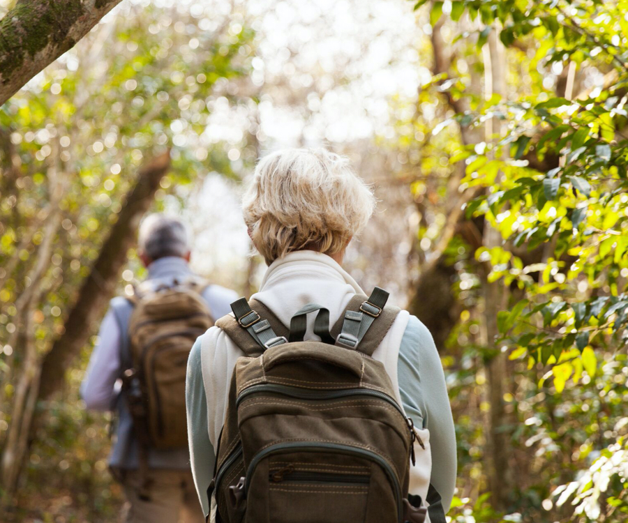 couple hiking in woods