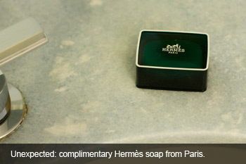 Unexpected: complimentary HermÃ¨s soap from Paris.