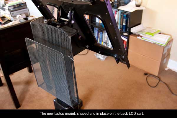 The shaped and in place laptop holder on the back of the LCD cart