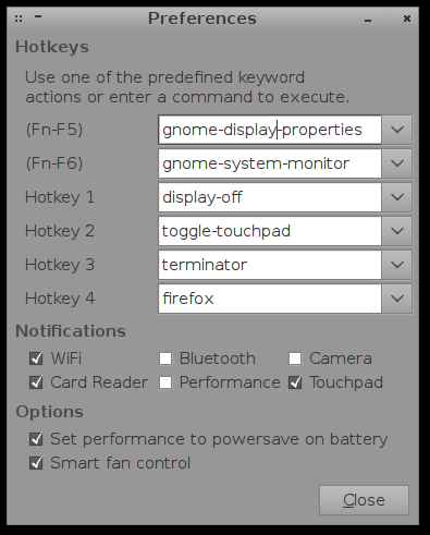 eee-control panel allows defining hotkeys and alerts (click for larger version)