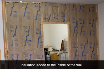 Insulation added to the inside of the wall.