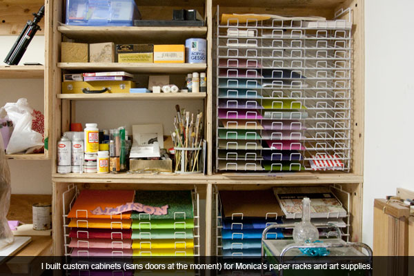 Paper racks in their custom cabinets.