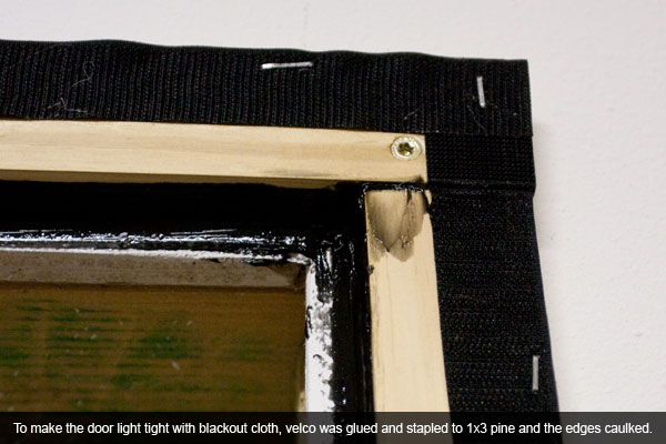 Velcro attached to board, seams caulked.