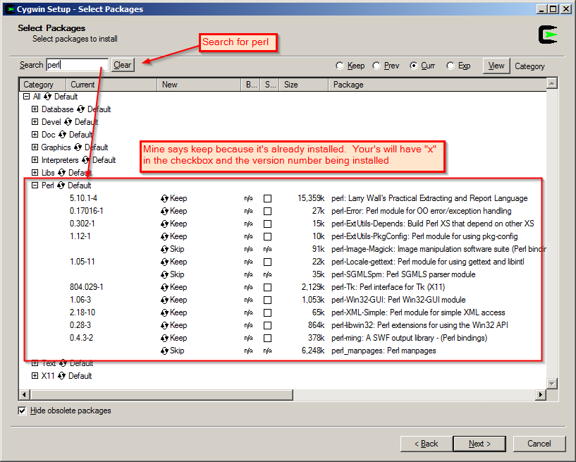 how to install perl package in cygwin for windows