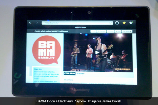 BAMM.TV site on Blackberry Playbook. Image via James Duvall.