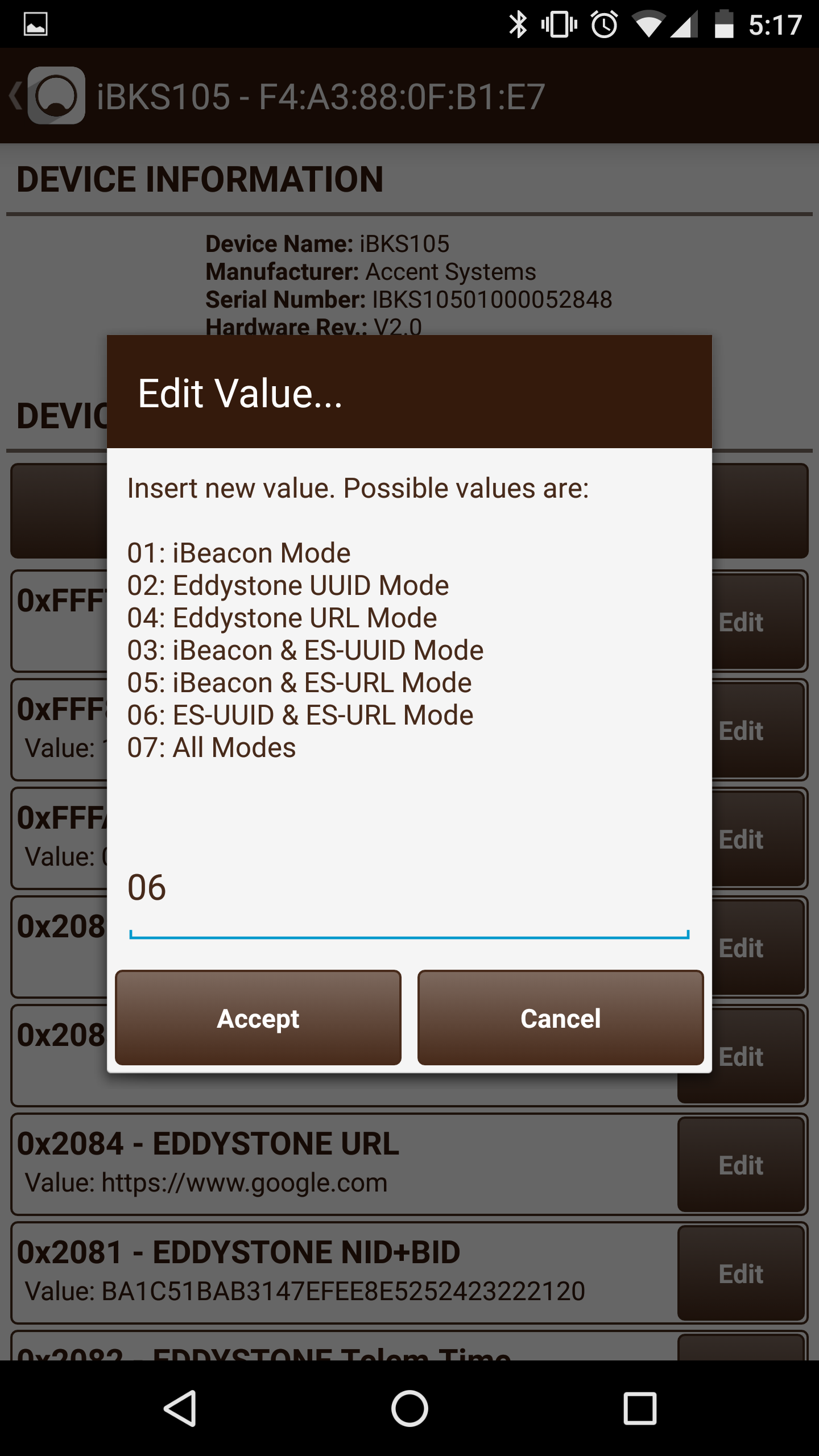 Accent Systems set adv mode