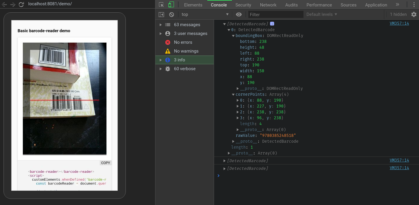 Debugging barcode-reader from a remote device in Chrome DevTools