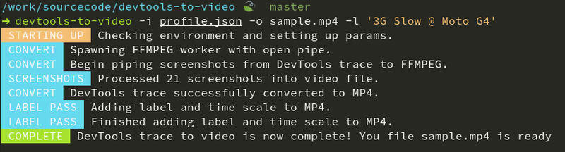 devtools-to-video cli in action