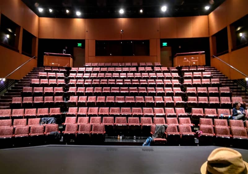 Sound check while  on the stage at the Nesbitt-Elliott Playhouse in Arizona.