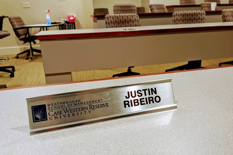 The custom nameplates used in classroom sessions arrived in time for the second residency.