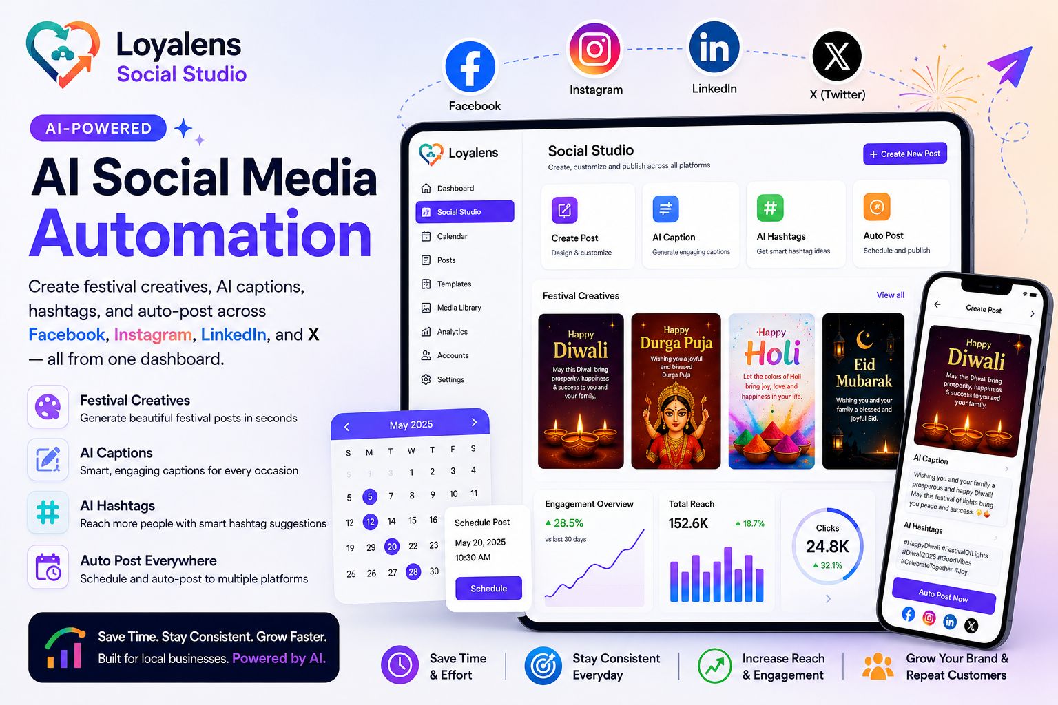 Social Studio: Create Festival Creatives, AI Captions & Auto-Post Across Social Media in Minutes