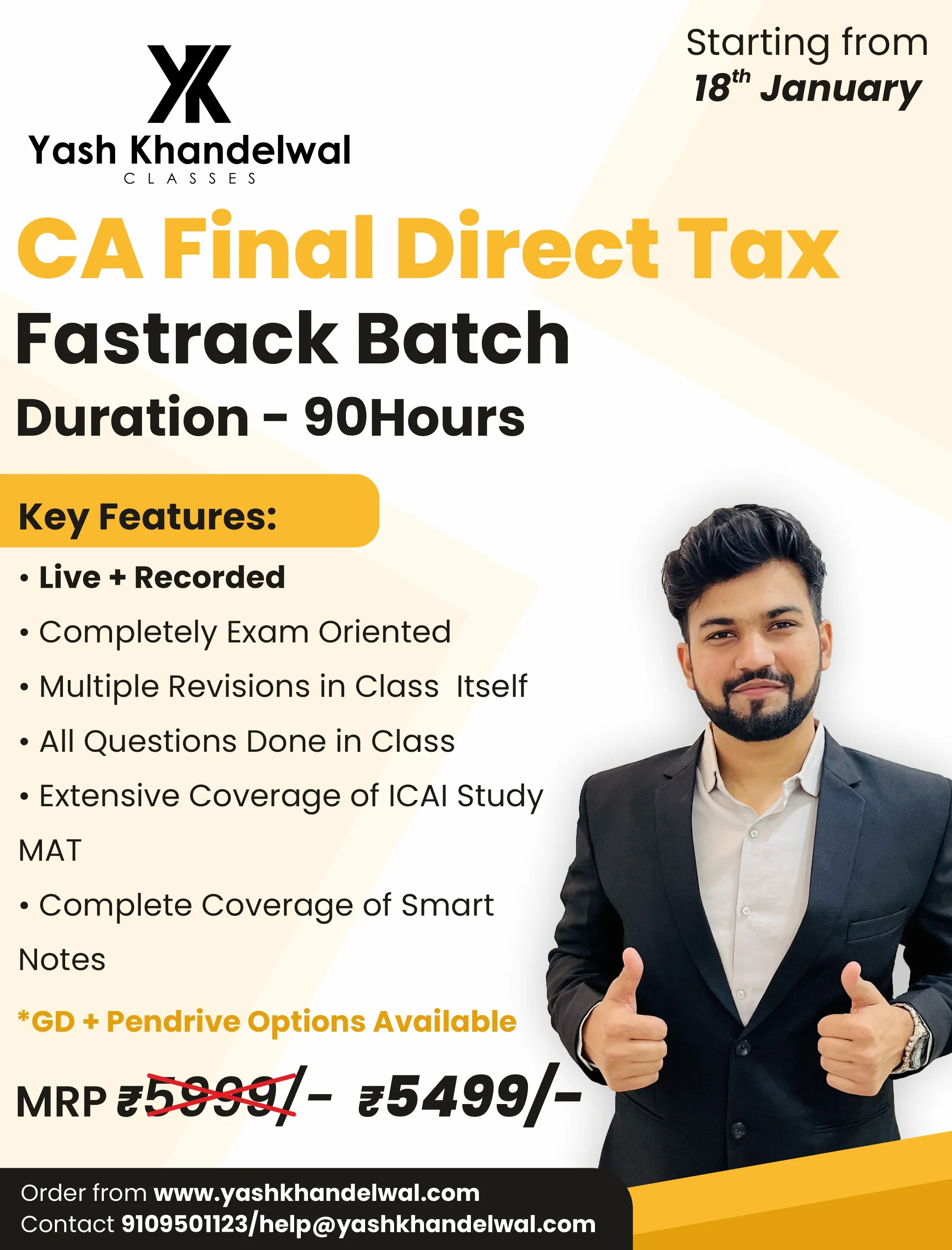 CA Final Paper 7 Direct Tax Fastrack Batch 90 hours (Starts from 18th Jan)