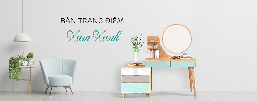 bàn trang điểm xám xanh