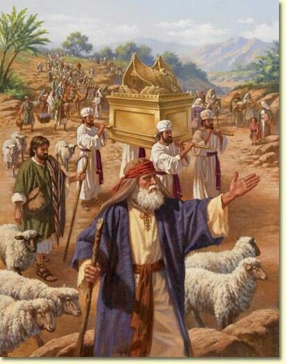 Illustration: the Ark of the Covenant carried on poles through the wilderness