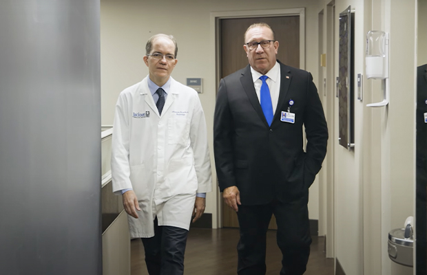 Men walking in the middle of the hospital