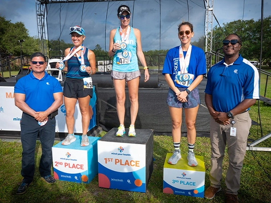 podium with competition winners