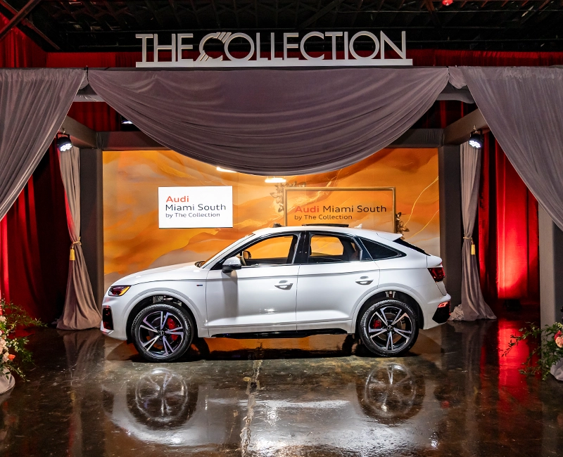 Audi car in the middle of an elegant living room