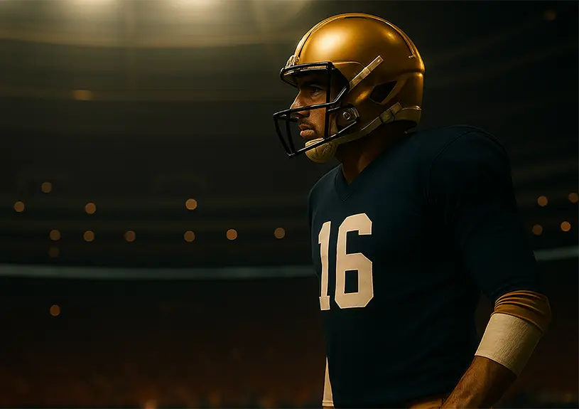 A football player looking out, he's at a stadium