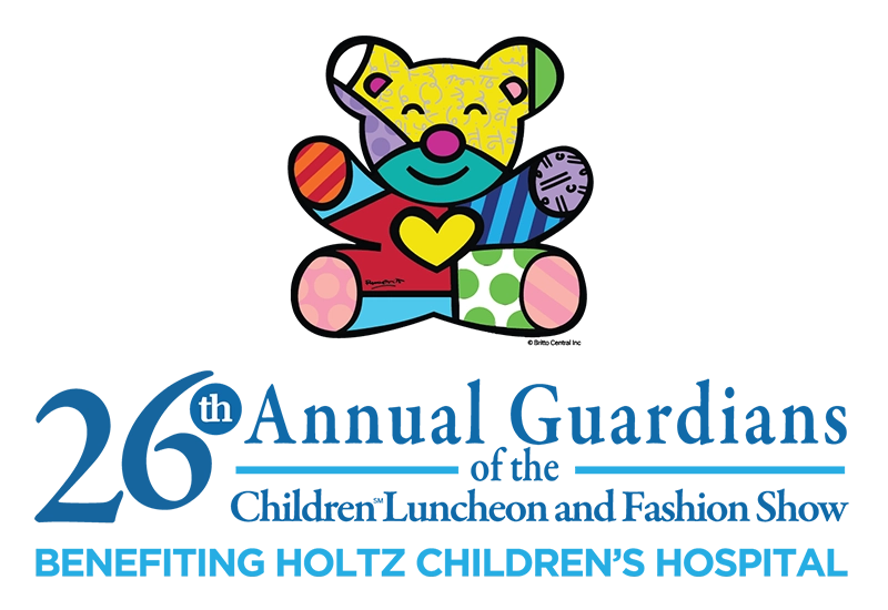 Logo that reads 25th Annual Guardians of the Children Luncheon and Fashion Show Benefiting Holtz Children's Hospital