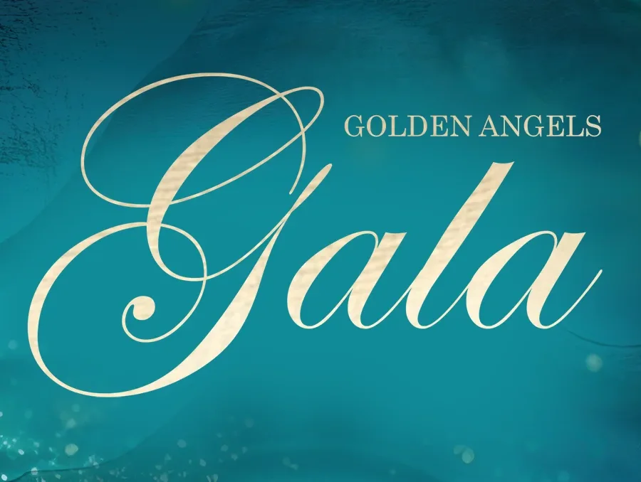 Wave background image with a logo over it that reads Golden Angels gala