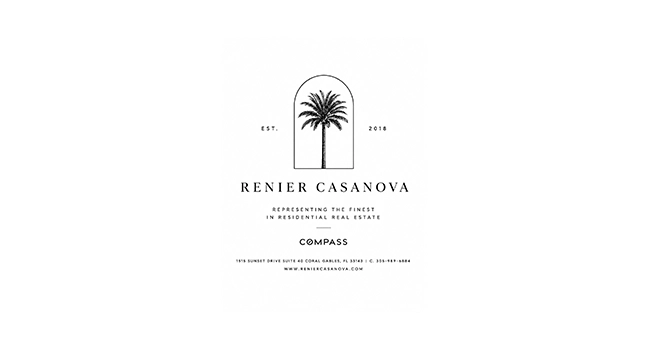 Logo that reads Renier Casanova representing the finest in residential real estate compass
