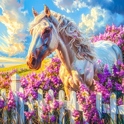 White horse in the garden jigsaw puzzle by Gotiva