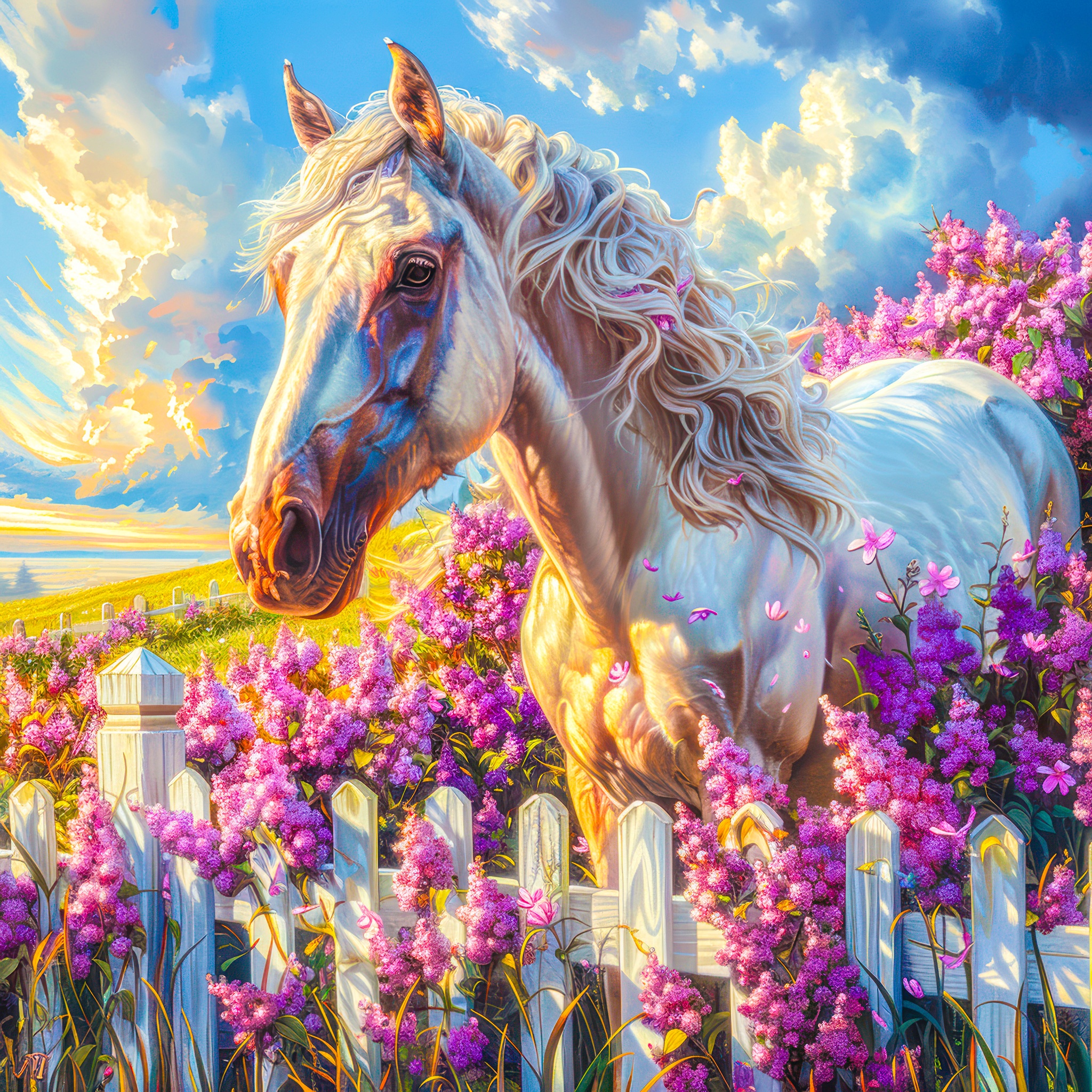 White horse in the garden jigsaw puzzle by Gotiva