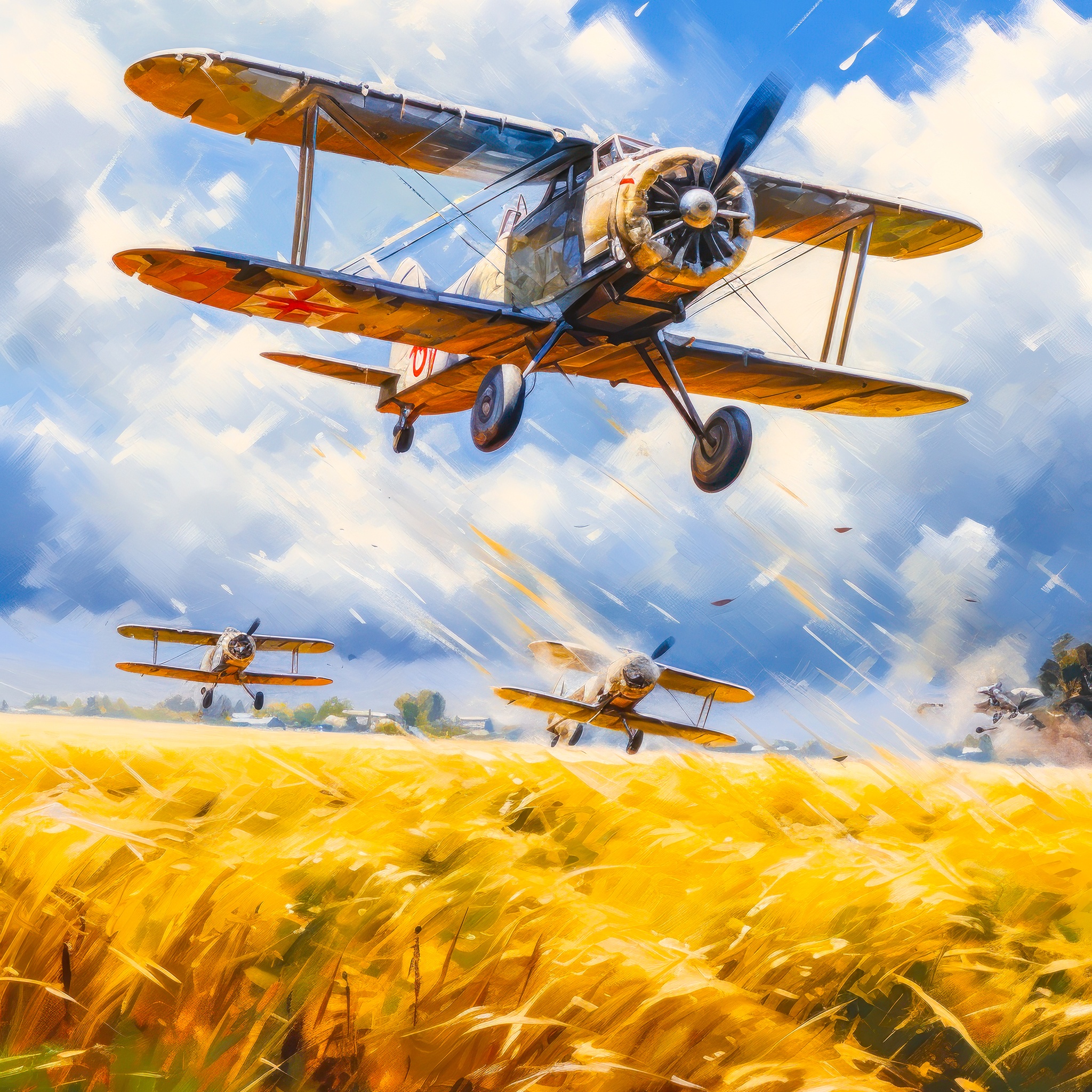 Airplanes in flight in a field  jigsaw puzzle by Gotiva