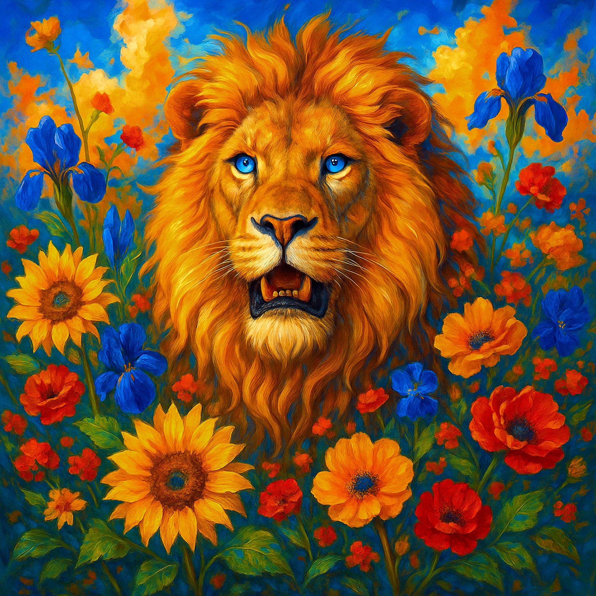 Lion in Flowers jigsaw puzzle by Gotiva