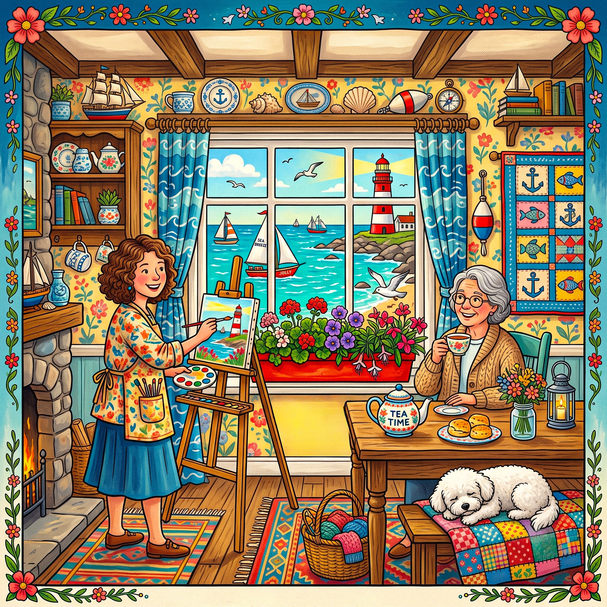Tea Time at Grannys Home jigsaw puzzle by Comic Crumbs by Emma