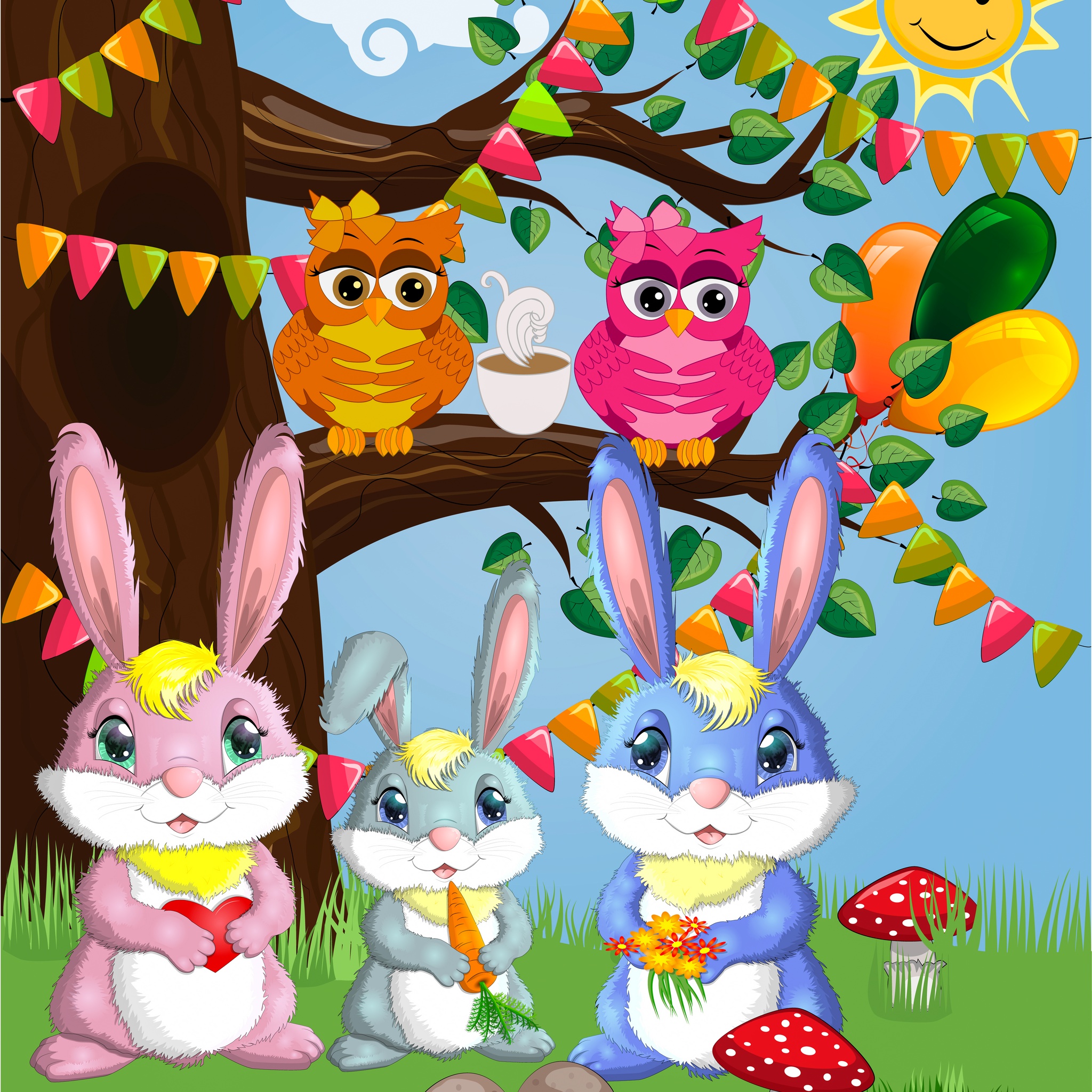 Family Of Colorful Bunnies jigsaw puzzle by Gotiva
